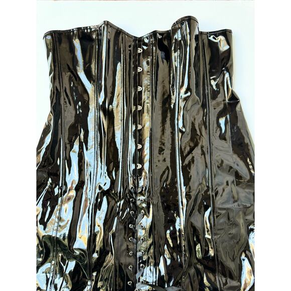 Alivila.Y Black Faux Leather Mini Bodycon Corset Dress and Thong Women's 6XL - Picture 7 of 12